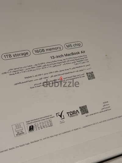 Apple MacBook Air (M5) 1 Tera / 16 ram / Arabic Keyboard / B100%