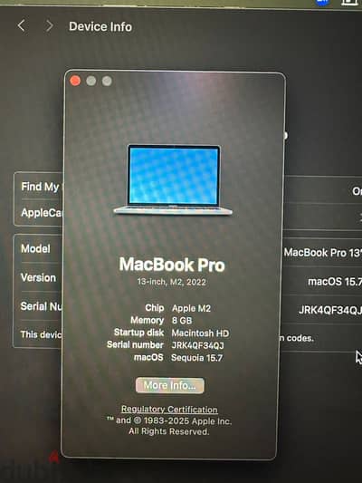 للبيع: MacBook Pro 13-inch (M2, 2022) بحالة ممتازة + ملحقات أصلية! 