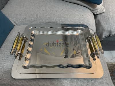 طقم صواني Elegant ستانلس 18/10 مطلي ذهب عيار 24 (جديد تماماً بغلافه)