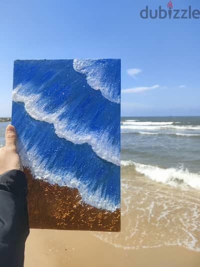 Handmade Ocean Wave Textured Acrylic Painting – 30×40 cm