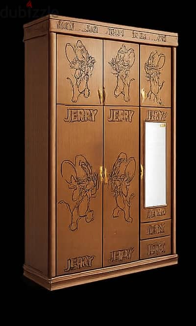 دولاب أطفال خشب كبير 6 ضلفة بمرآة – تصميم Jerry – بحالة جيدة