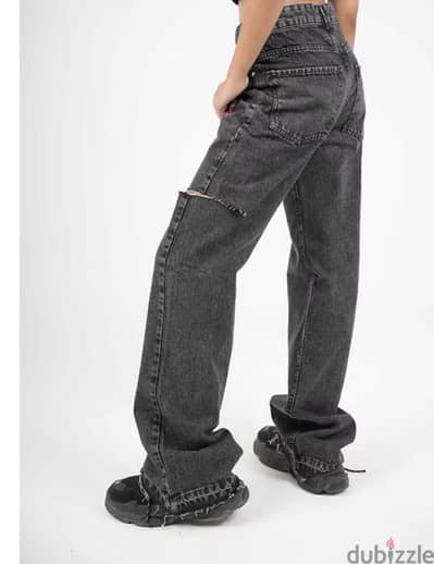 Grey side-slit crisscross jeans