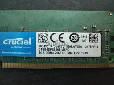 رامه كروشال ddr4 8جيجا 2666 cl19 ddr4 ram