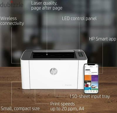 طابعة ليزر HP 107w wireless تصميم نحيف جدآ عصريه بحالة الزيرو بالعلبه