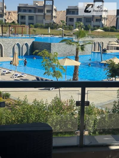 for sale Chalet directly on the pool 120m ready to move 3 bdr  ultra super lux finishing Dp & installments prime location in Gaia Al Ahly Sabour