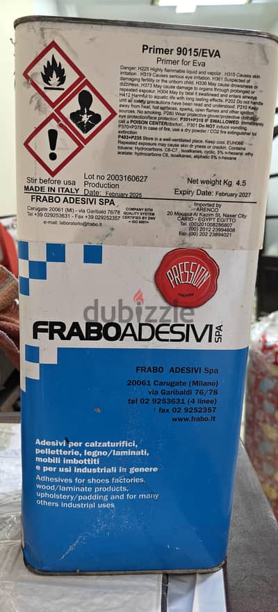 8 عبوات غراء FRABO Primer 9015/EVA 4.5KG - صناعة إيطالية