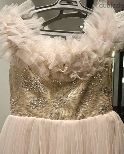 Girls' Elegant Beige & Gold Party Dress – Size 8 | Worn Once