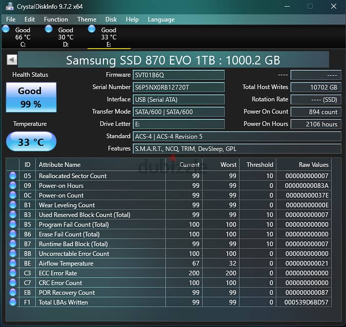 SSD Samsung 870 Evo 1T 2