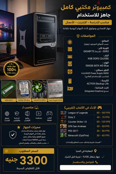 Amd intel 4Ram duel channel  500watt power supply