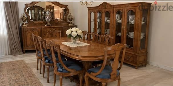 سفرة كلاسيك فاخرة زان وقشرة أرو – صناعة دمياط – حالة ممتازة