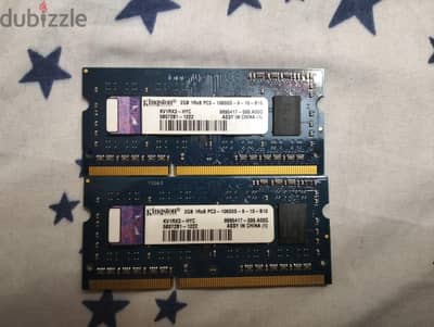 2 ram sticks 2gb Kingston ddr3 for laptop