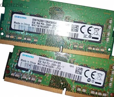 قطعتين رام لاب توب سامسونج 16 جيجا DDR4 (كل قطعة 8 جيجا)