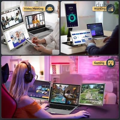 V2Com S6 15.6″ Triple Laptop Screen Extender شاشتين اضافيتين