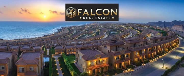For sale: 157m² chalet (first row, fully finished and serviced) in Telal Sokhna, next to Porto Sokhna, Stella Di Mare Hotel, and Galala City.