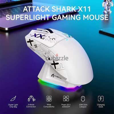 ATTACK SHARK X11 Lightweight Wireless Gaming Mouse with RGB Charging D