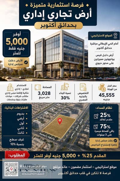 فرصة استثمارية متميزة – أرض تجاري إداري بحدائق أكتوبر 