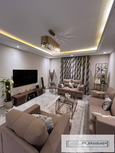 A distinctive, fully furnished apartment for rent in Al Rehab City, New Cairo; featuring ultra-super-lux finishes and hotel-style furnishings.