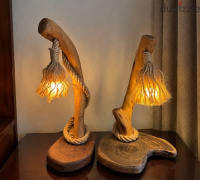 2 Wooden Table Lamps -  ابجورتين خشب