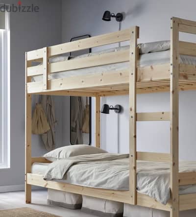 Ikea wooden bed frame with both mattresses