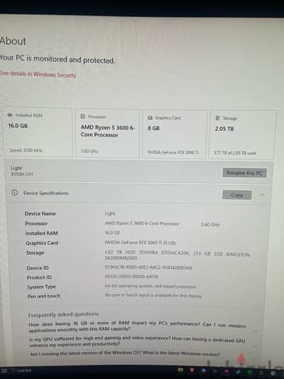 Gaming pc 3060 ( 8gb ti ) amd ryzen 5