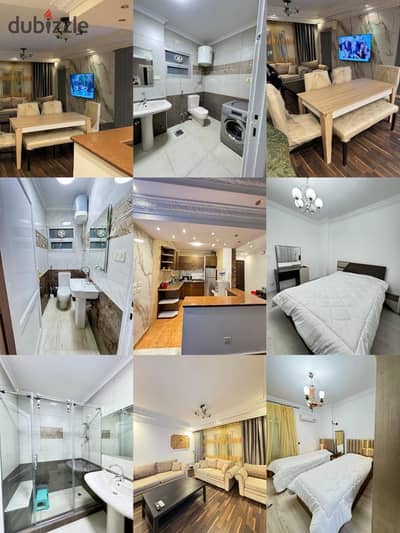 Furnished apartment for rent in Al Rehab 1, very luxurious hotel furniture, and the price is 45,000