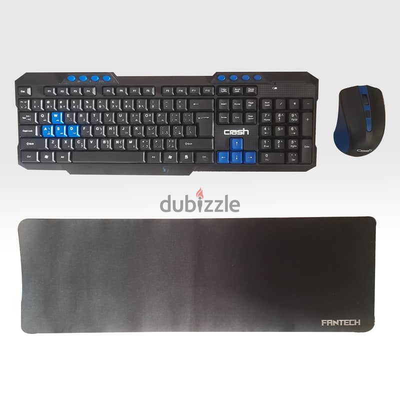 keyborad & mouse crash brand wireless  & fantech mouse pad 1