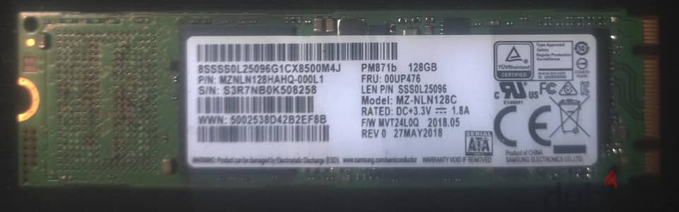 هارد SSD M. 2 128GB Samsung (ساتا) - بحالة ممتازه هيلث 100%