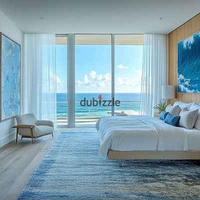 Fully finished chalet with a private rooftop for sale, overlooking the lagoon and the sea, with the lowest down payment in Hacienda Ras El Hekma.
