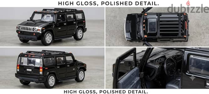 سيارة هامر Hummer H2 سوداء ملكي - مجسم معدني عالي الدقة (أبواب تفتح)