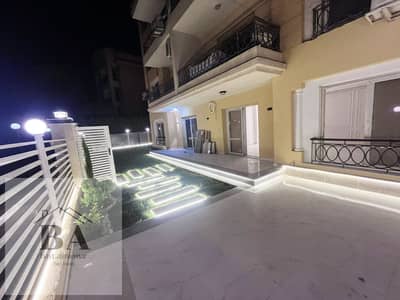 Distinct ground floor apartment inside Kompound Al-Khamail, Sheikh Zayed, in front of Hyper One, phase three, next to gate 6. The apartment is first inhabited, ultra super lux; the apartment overlooks landscape, with a size of 163 meters and a private garden of 135 meters.