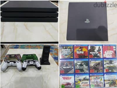 بلايستيشن 4 برو (PS4 Pro 1TB) + 4 دراعات، شاحن، و 12 لعبة أصلية