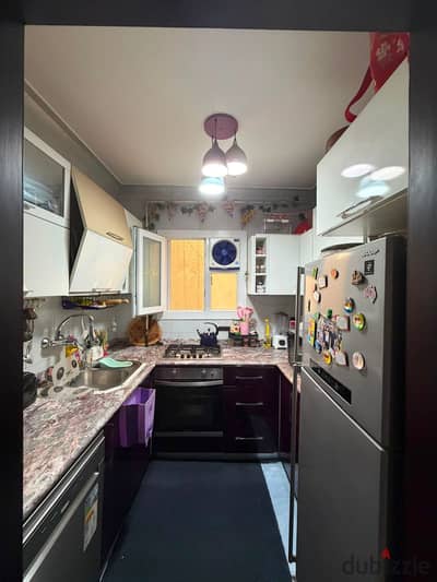 Apartment for rent in Zahraa El Maadi, off 50th Street, front-facing. Includes kitchen units. Area: 120 sq mConsists of 2 bedrooms, reception, kitchen,