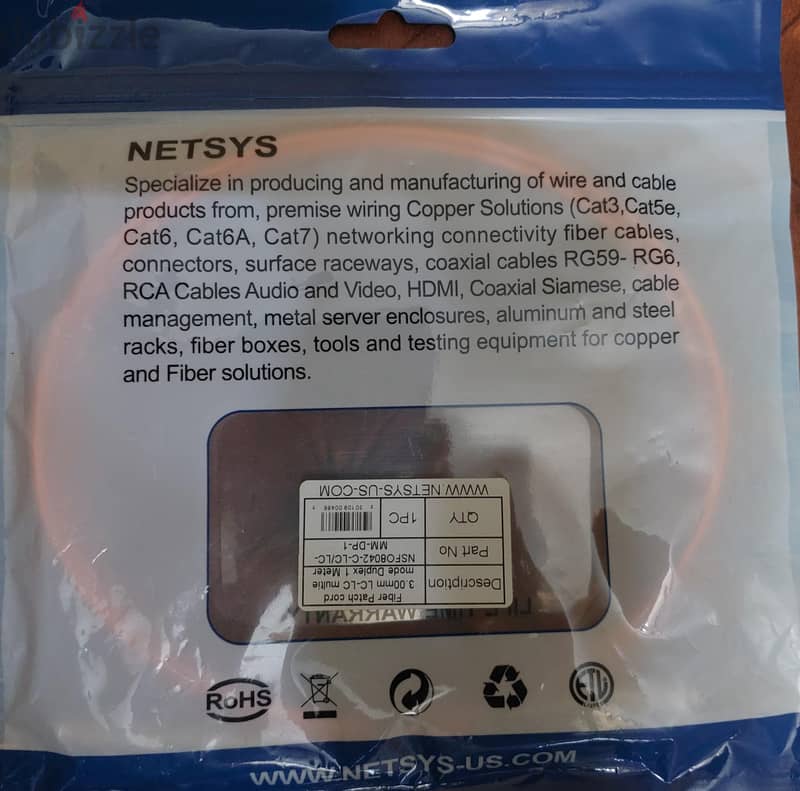 Fiber patch cord 3.00mm  Lc-Lc multimode duplex 1 meter 2