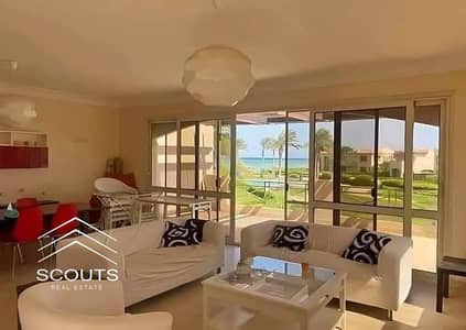 Fully finished private garden chalet for sale in La Vista Topaz Ain Sokhna first row by the sea featuring stunning sea and pool views