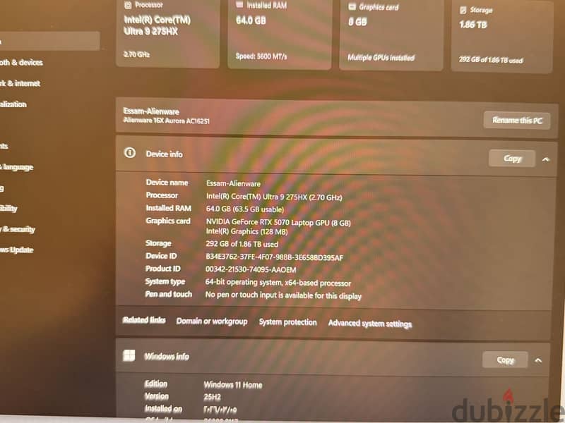 Dell Alienware Aurora AC16251 -RTX 5070 -64 - 2tb 3