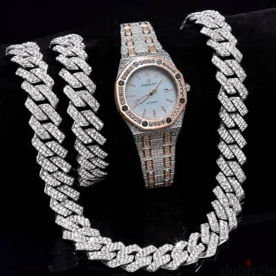 AP Watch, Bracelet And Necklace (Chain) Iced Out Bundle