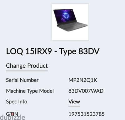 laptop lenovo  LOQ 15IRX9-type83DV