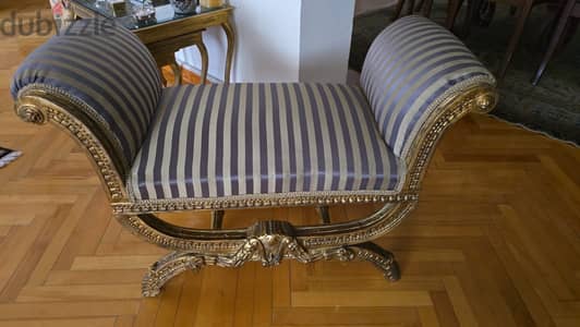 Classic Wooden Pouf with gold finish