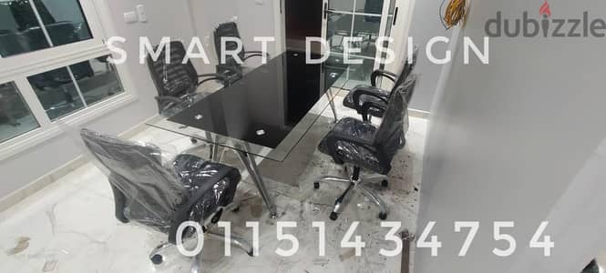 ترابيزه أو طاوله اجتماعات ومؤتمرات زجاج سكوريت شاسيه معدن
