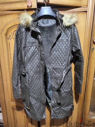 Original LC Walkiki Leather Coat size 46 Khaki