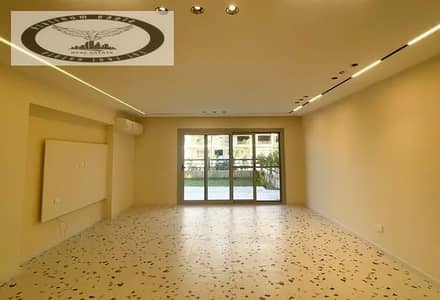 Ground-floor apartment with a garden for rent—including kitchen and A/C units—in Palm Hills Compound, Fifth Settlement. First-time occupancy