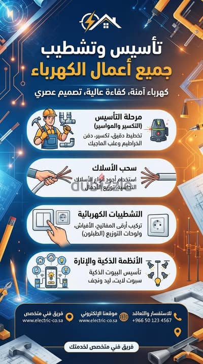 تأسيس و تشطيب جميع أعمال الكهرباء