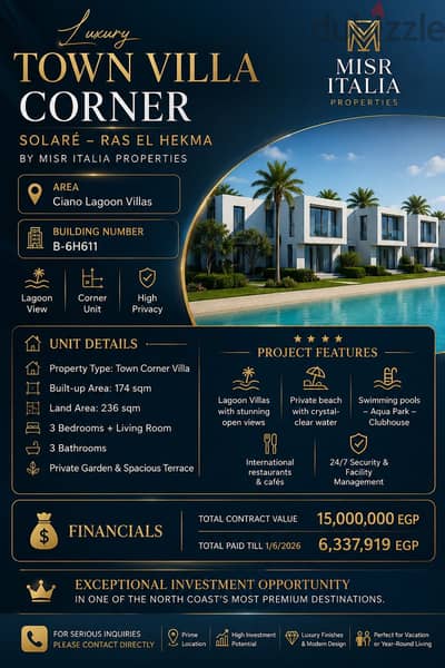 Corner Town villa in Solarie Ras Elhikma