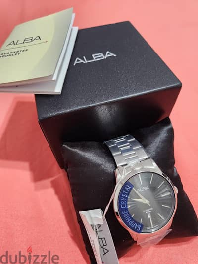 ALBA men's stainless steel bracelet, Black patterned dial