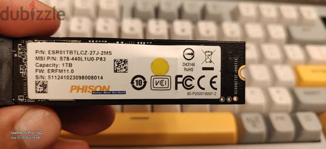 هارد فيسون 1 تيرا سرعه 7300  Gen 4 Nvme M. 2خلع من جهاز MSi ultra9