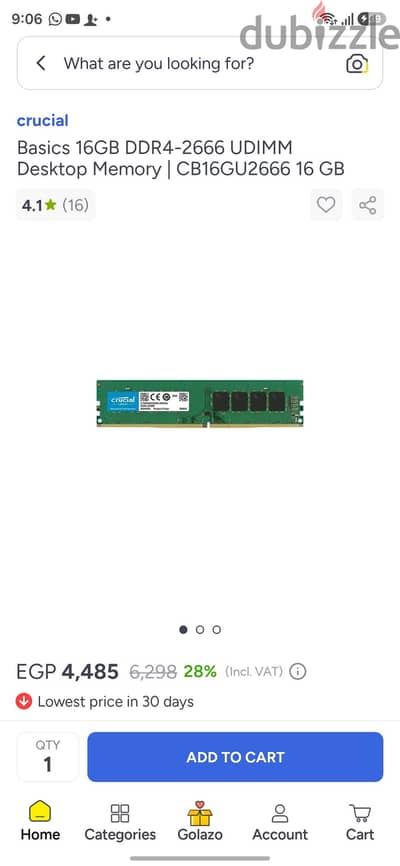 Crucial 16gb RAM 2667 mhz CL19 - good condition