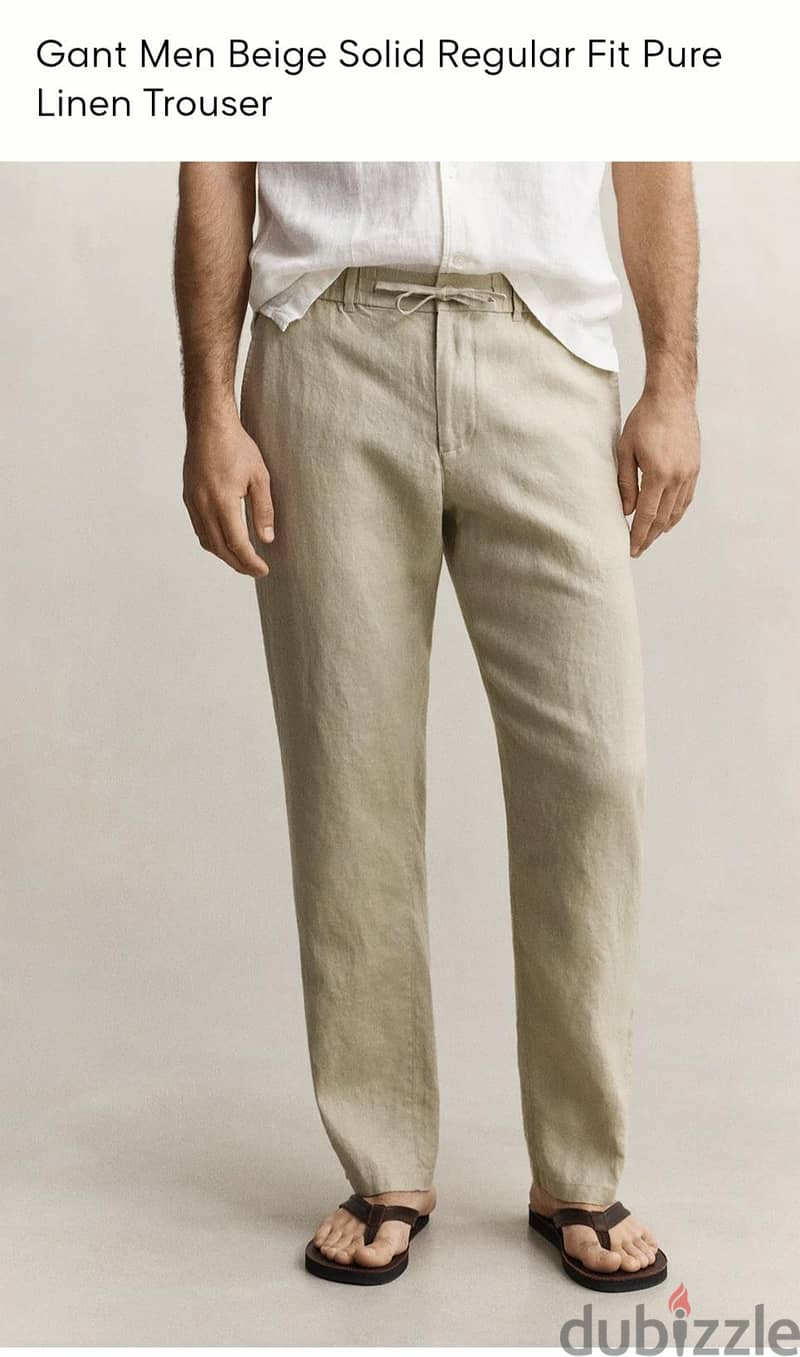Gant men beige solid Green solid regular fit pure linen trouser 8