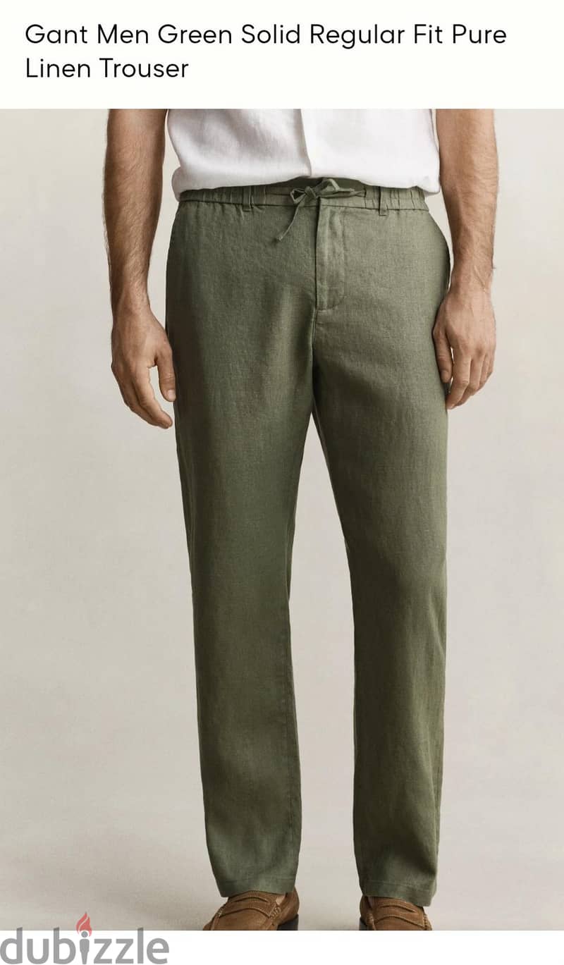 Gant men beige solid Green solid regular fit pure linen trouser 9