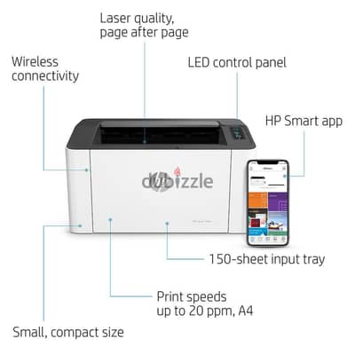 طابعة ليزر HP 107w ultra slim design عصرية بحاله الزيو بالعلبة wirless