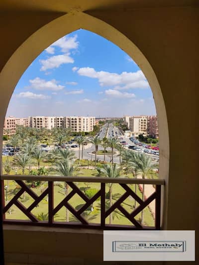 Freehold apartment for sale in Al Rehab City, New Cairo; features a wide garden view and ultra-super-lux finishes.
